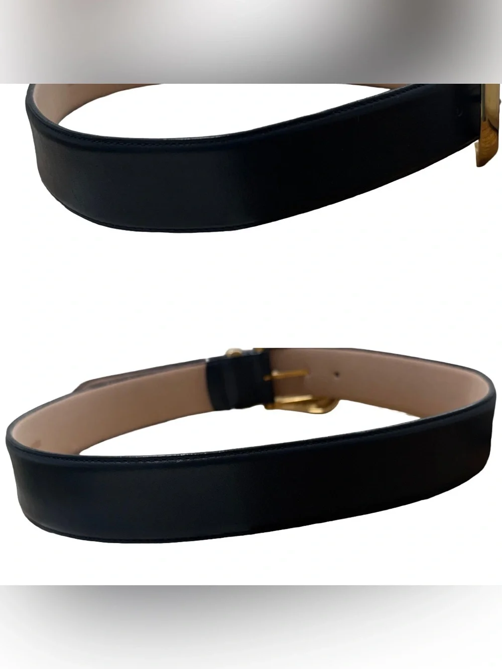 Vintage Navy Blue Faux Leather Gold Buckle Belt
